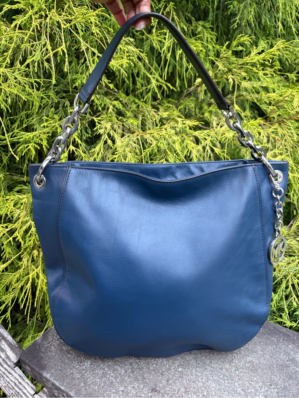 Michael Kors Navy  Leather Shoulder Bag with Chain Detail